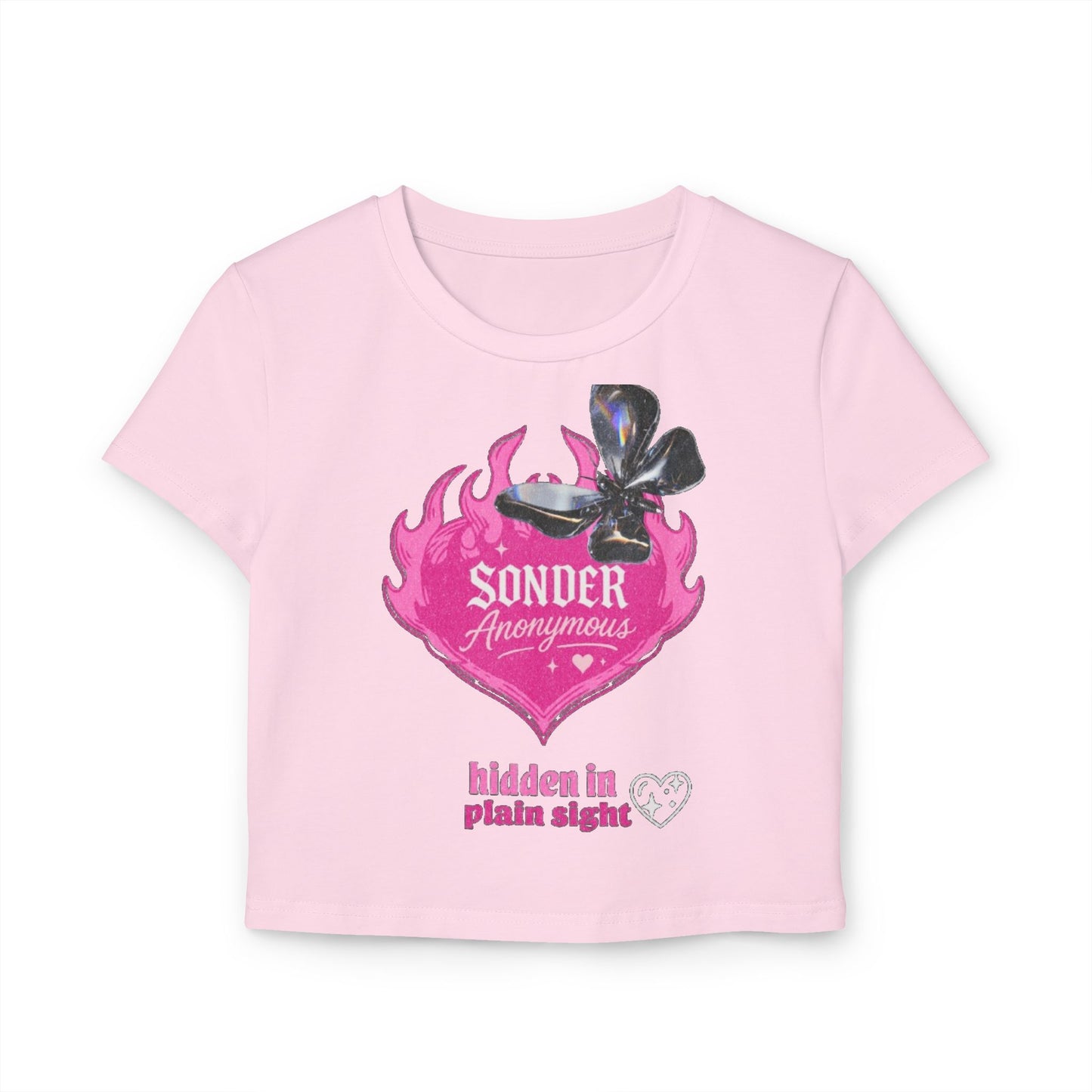 Sonder Anonymous Women's Baby Tee | Cute Graphic Crop Top for Casual Outfits, Perfect for Night Out, Summer Parties, Gift Ideas