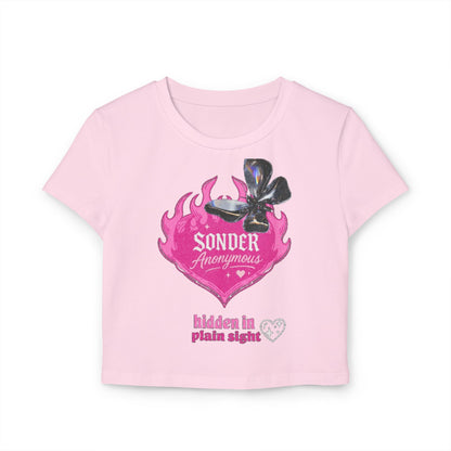 Sonder Anonymous Women's Baby Tee | Cute Graphic Crop Top for Casual Outfits, Perfect for Night Out, Summer Parties, Gift Ideas