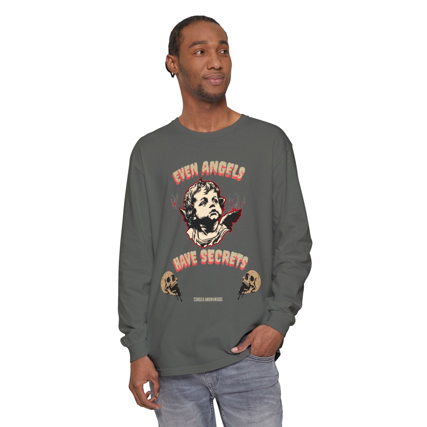 Edgy Angel Long Sleeve T-Shirt, Streetwear Fashion, Casual Wear, Unique Graphic Tee, Unisex Apparel, Gift for Him/Her