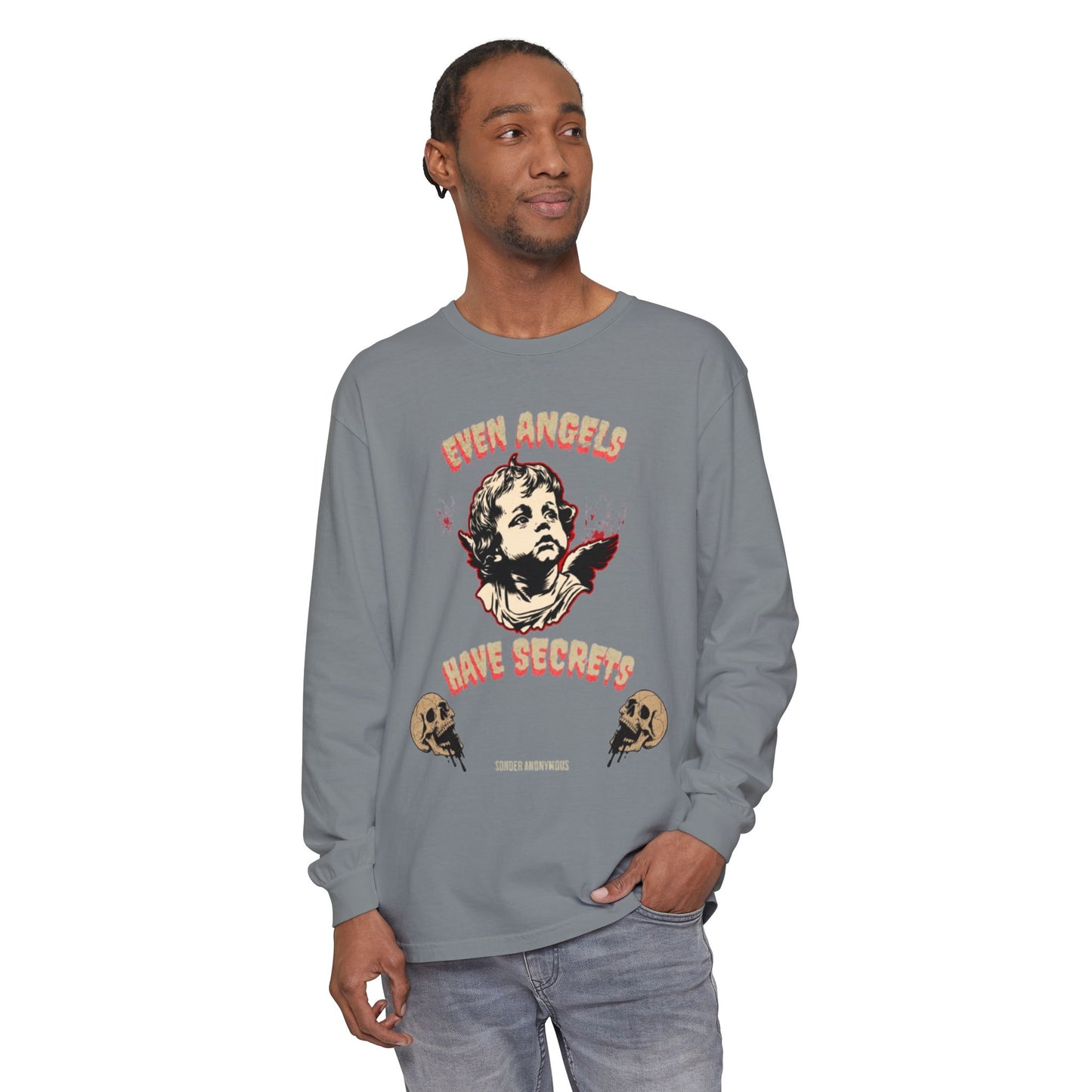 Edgy Angel Long Sleeve T-Shirt, Streetwear Fashion, Casual Wear, Unique Graphic Tee, Unisex Apparel, Gift for Him/Her