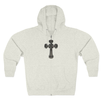 Gothic Cross Zip Hoodie for Spiritual Souls, Unisex Hoodie, Faith-Based Apparel, Cozy Fashion, Gift for Her/Him
