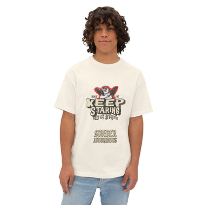 Unisex Oversized Boxy Tee - Keep Staring Graphic Shirt, Casual Daily Wear, Gift for Friends, Trendy Fashion, Street Style