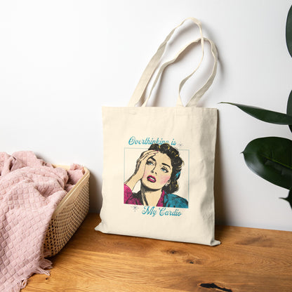 Retro Quote Cotton Tote Bag - Overthinking is My Cardio, Shopper Tote, Gift for Her, Eco-Friendly Bag, Everyday Use Bag