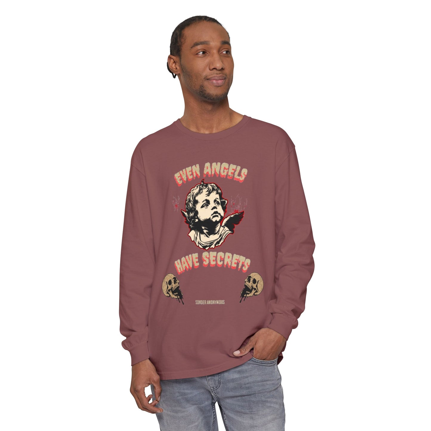 Edgy Angel Long Sleeve T-Shirt, Streetwear Fashion, Casual Wear, Unique Graphic Tee, Unisex Apparel, Gift for Him/Her