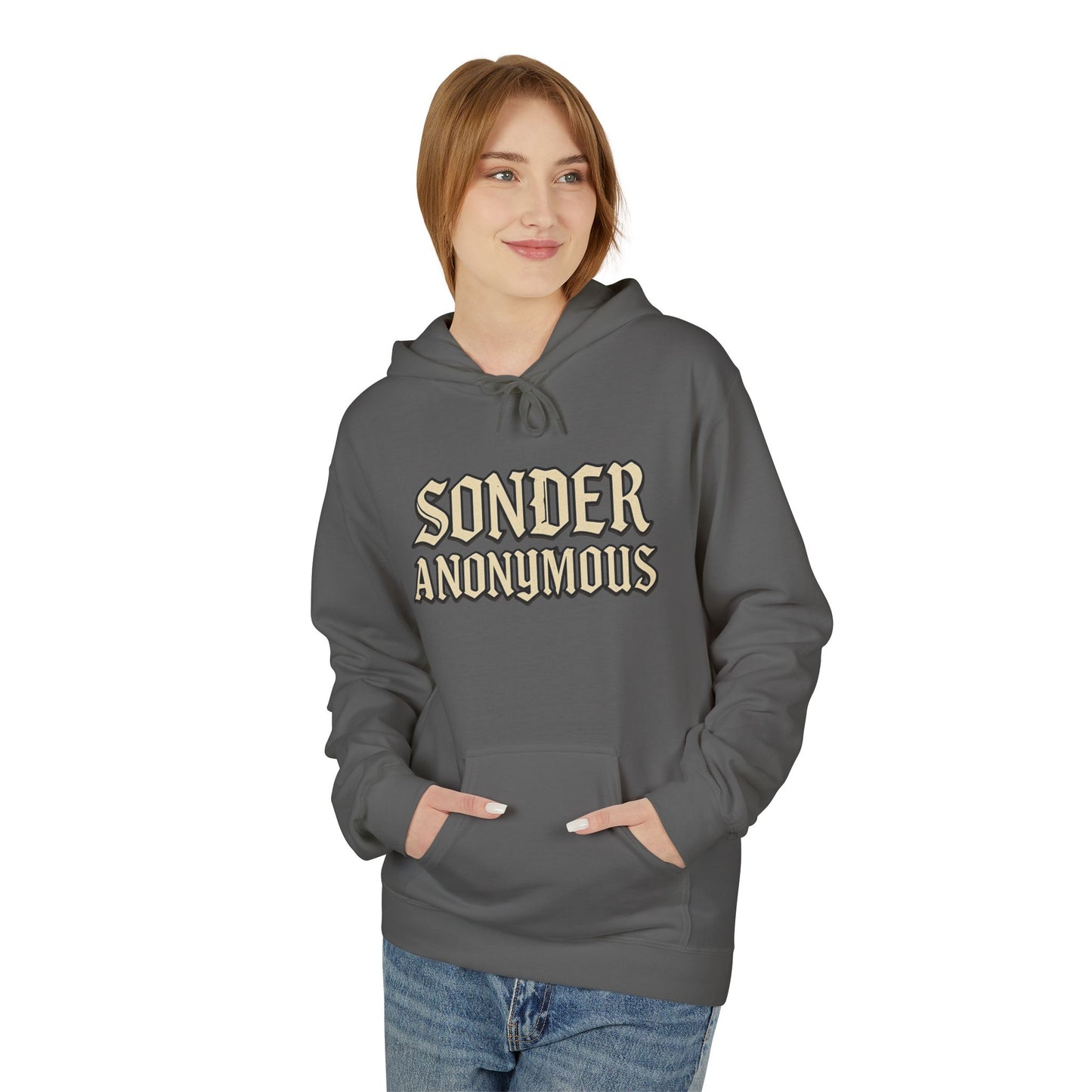 Sonder Anonymous Unisex Fleece Hoodie, Graphic Sweatshirt, Cozy Casual Wear, Gift for Friends, Streetwear Style