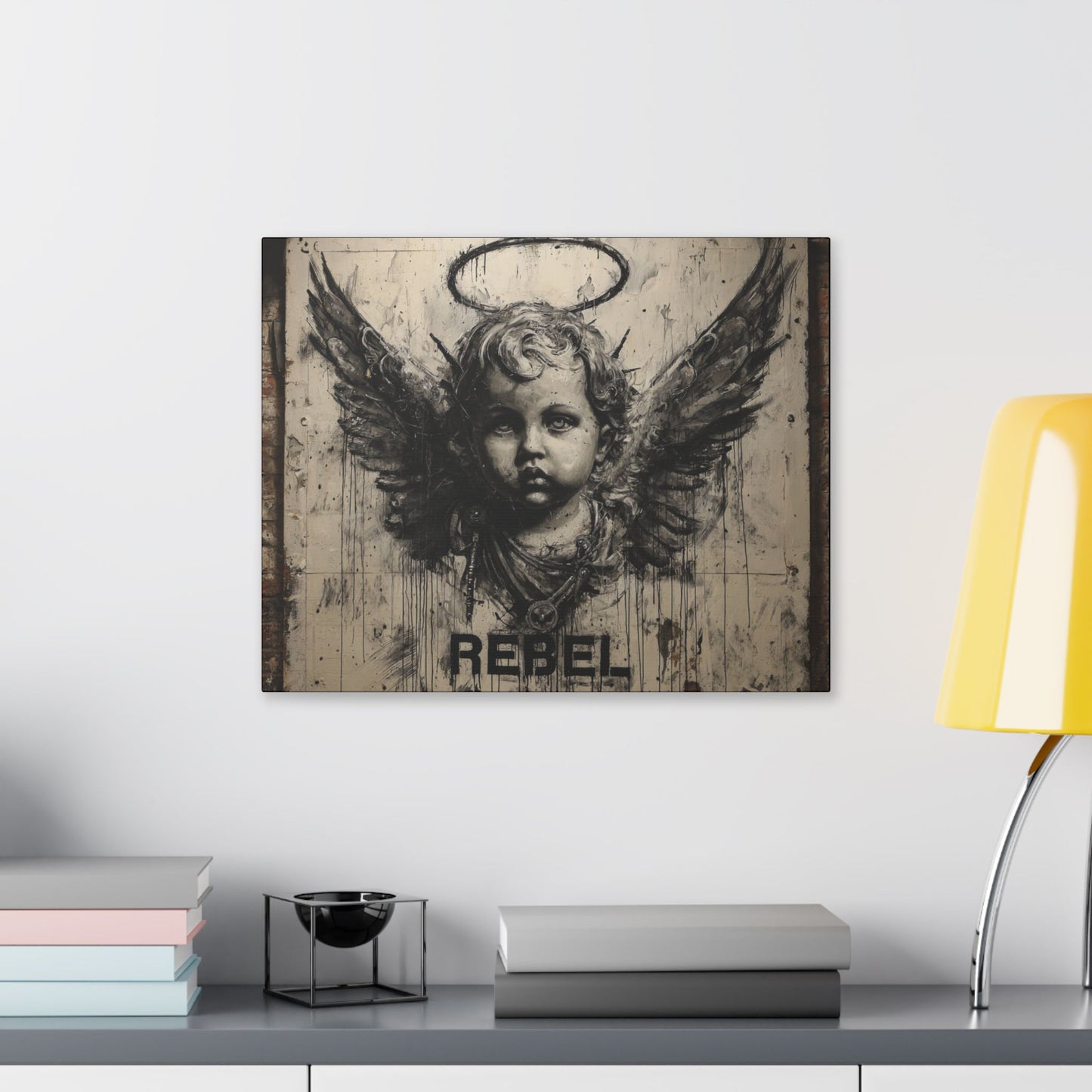 Artistic Stretched Canvas Print, Rebel Angel Wall Art, Contemporary Home Decor, Unique Gift, Modern Art for Living Room