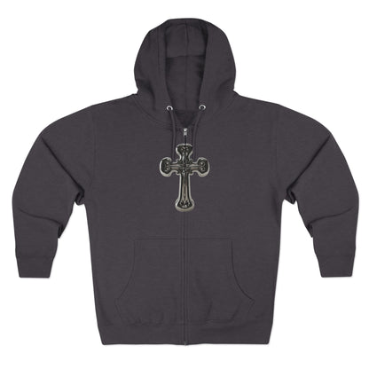Gothic Cross Zip Hoodie for Spiritual Souls, Unisex Hoodie, Faith-Based Apparel, Cozy Fashion, Gift for Her/Him