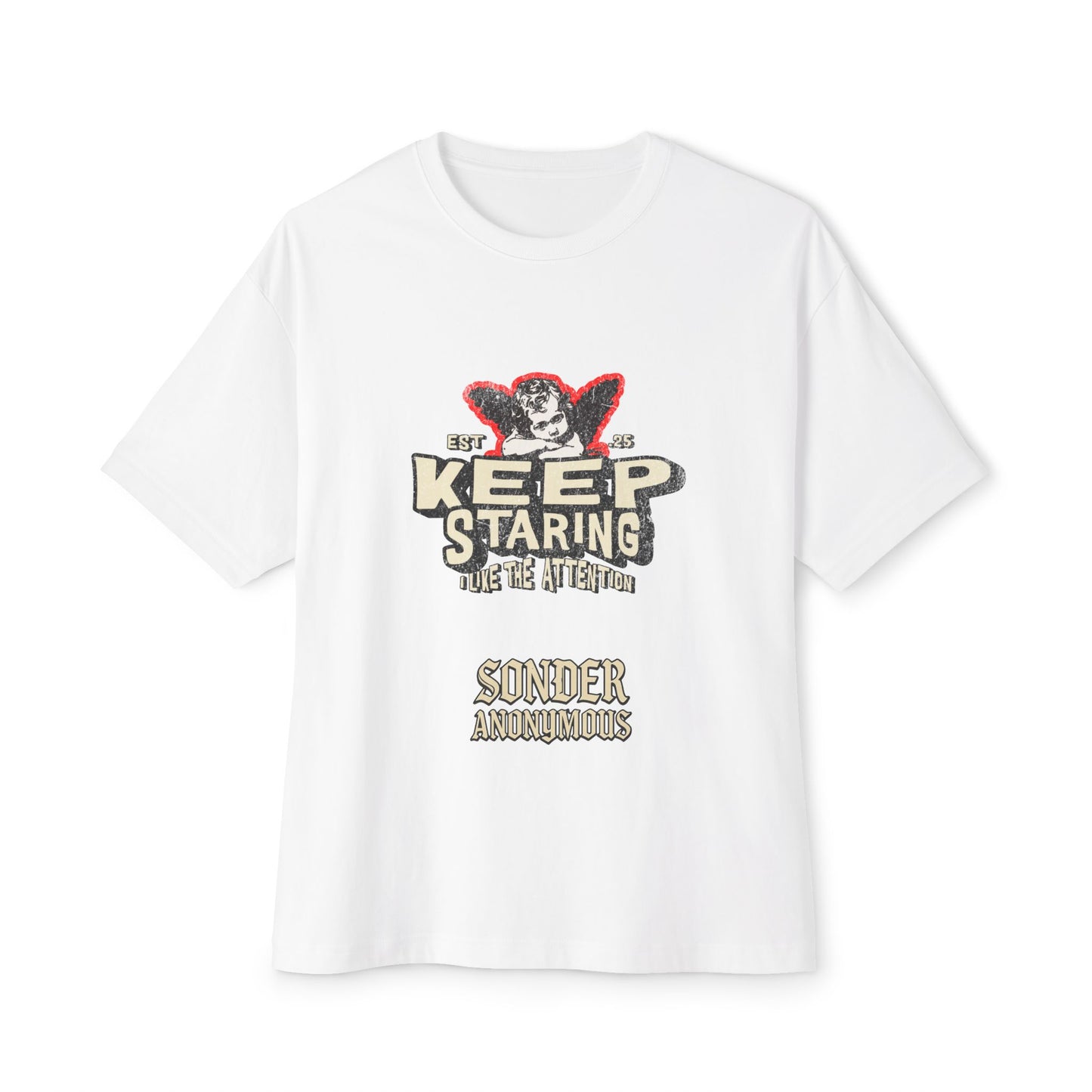 Unisex Oversized Boxy Tee - Keep Staring Graphic Shirt, Casual Daily Wear, Gift for Friends, Trendy Fashion, Street Style