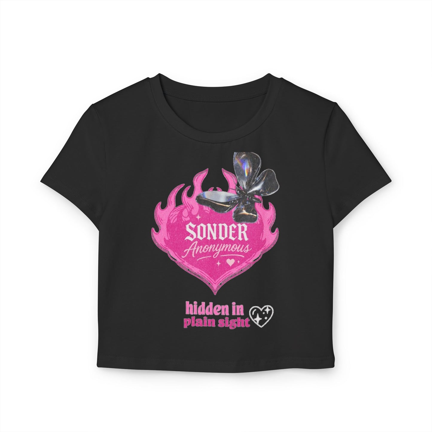 Sonder Anonymous Women's Baby Tee | Cute Graphic Crop Top for Casual Outfits, Perfect for Night Out, Summer Parties, Gift Ideas
