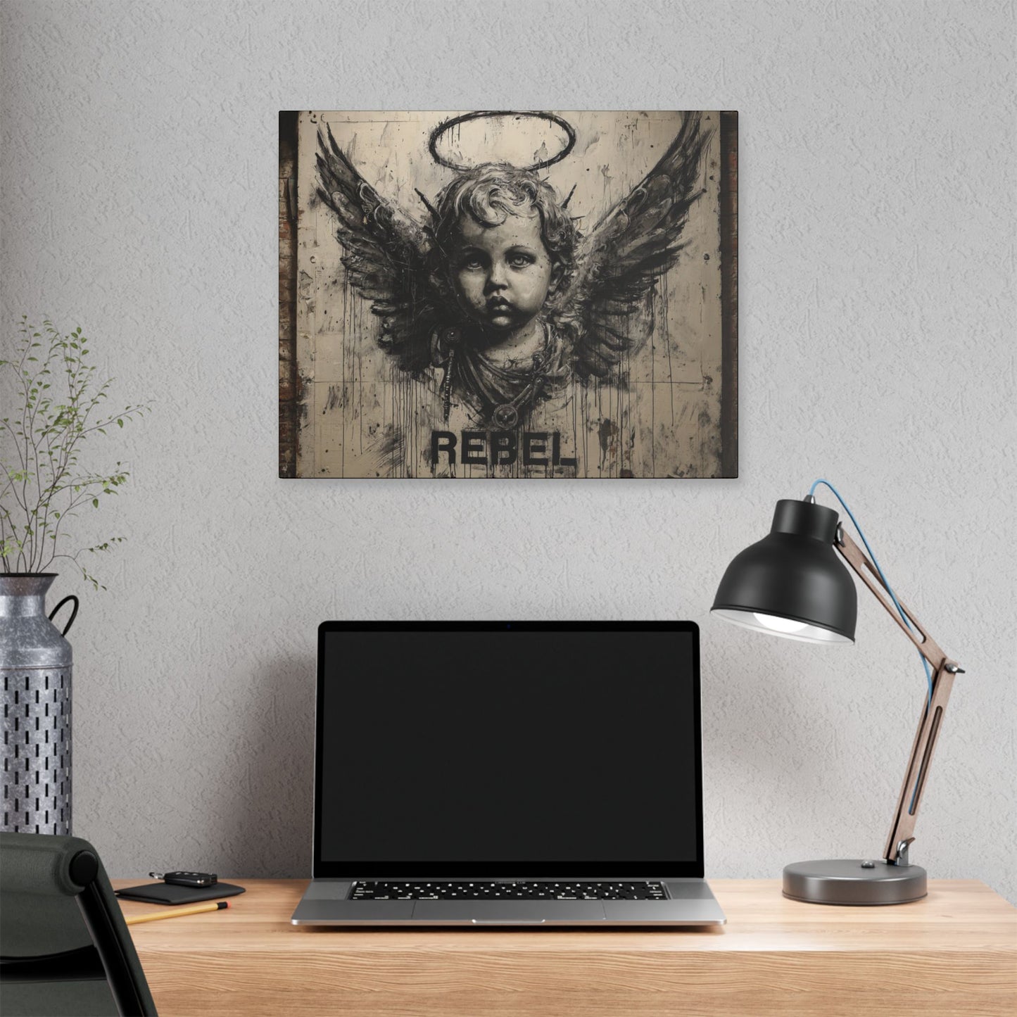 Artistic Stretched Canvas Print, Rebel Angel Wall Art, Contemporary Home Decor, Unique Gift, Modern Art for Living Room