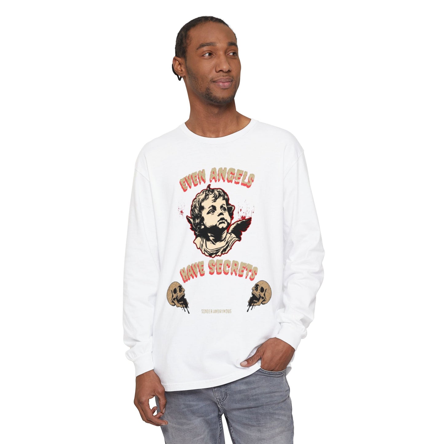 Edgy Angel Long Sleeve T-Shirt, Streetwear Fashion, Casual Wear, Unique Graphic Tee, Unisex Apparel, Gift for Him/Her