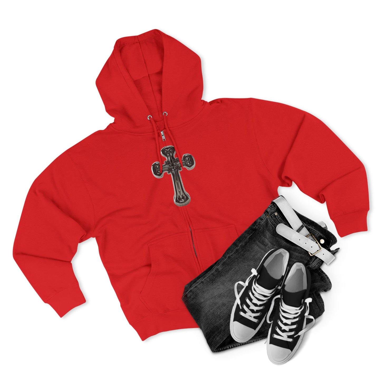 Gothic Cross Zip Hoodie for Spiritual Souls, Unisex Hoodie, Faith-Based Apparel, Cozy Fashion, Gift for Her/Him