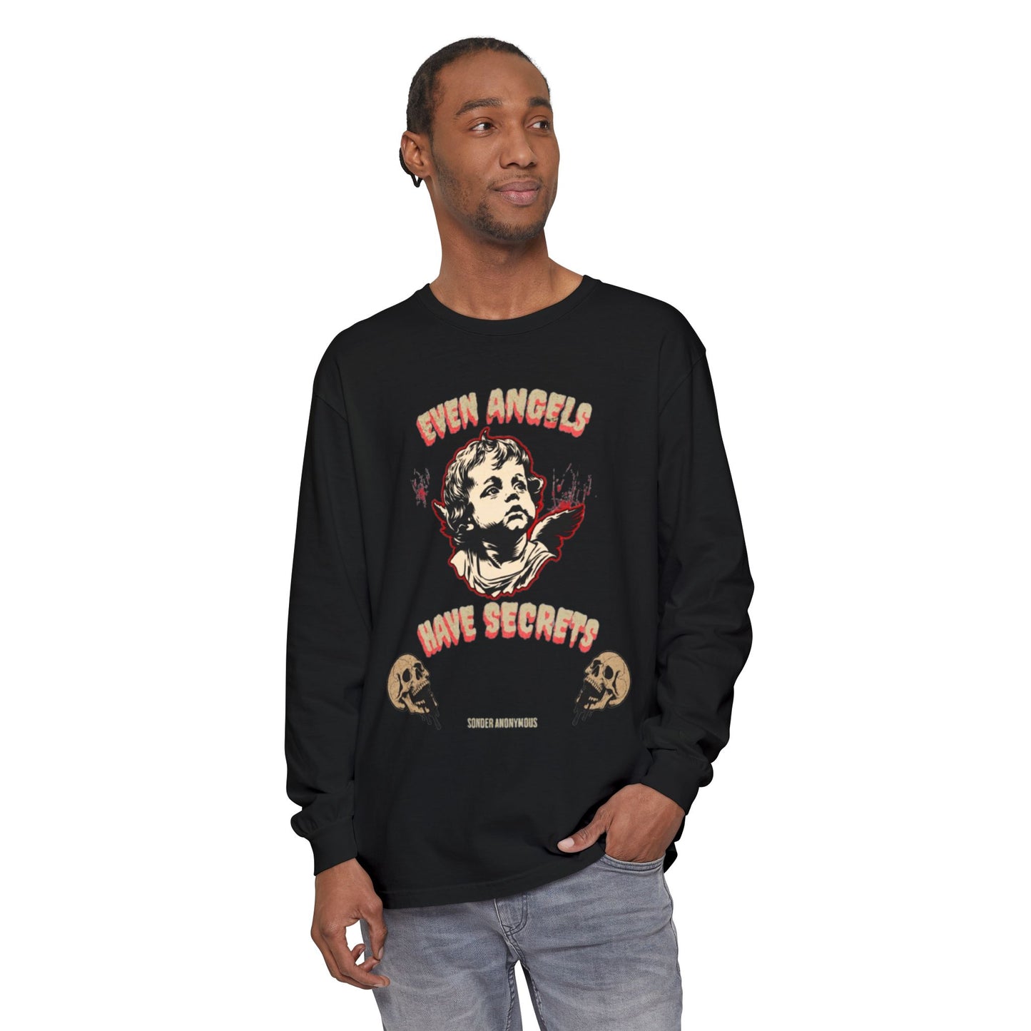 Edgy Angel Long Sleeve T-Shirt, Streetwear Fashion, Casual Wear, Unique Graphic Tee, Unisex Apparel, Gift for Him/Her
