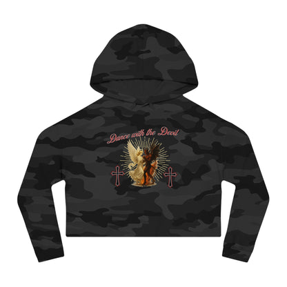 Cropped Hooded Sweatshirt, "Dance with the Devil" Graphic, Edgy Style for Everyday Wear, Perfect for Festivals, Concerts, and Casual Outings