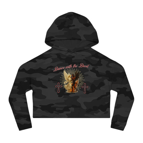 Cropped Hooded Sweatshirt, "Dance with the Devil" Graphic, Edgy Style for Everyday Wear, Perfect for Festivals, Concerts, and Casual Outings