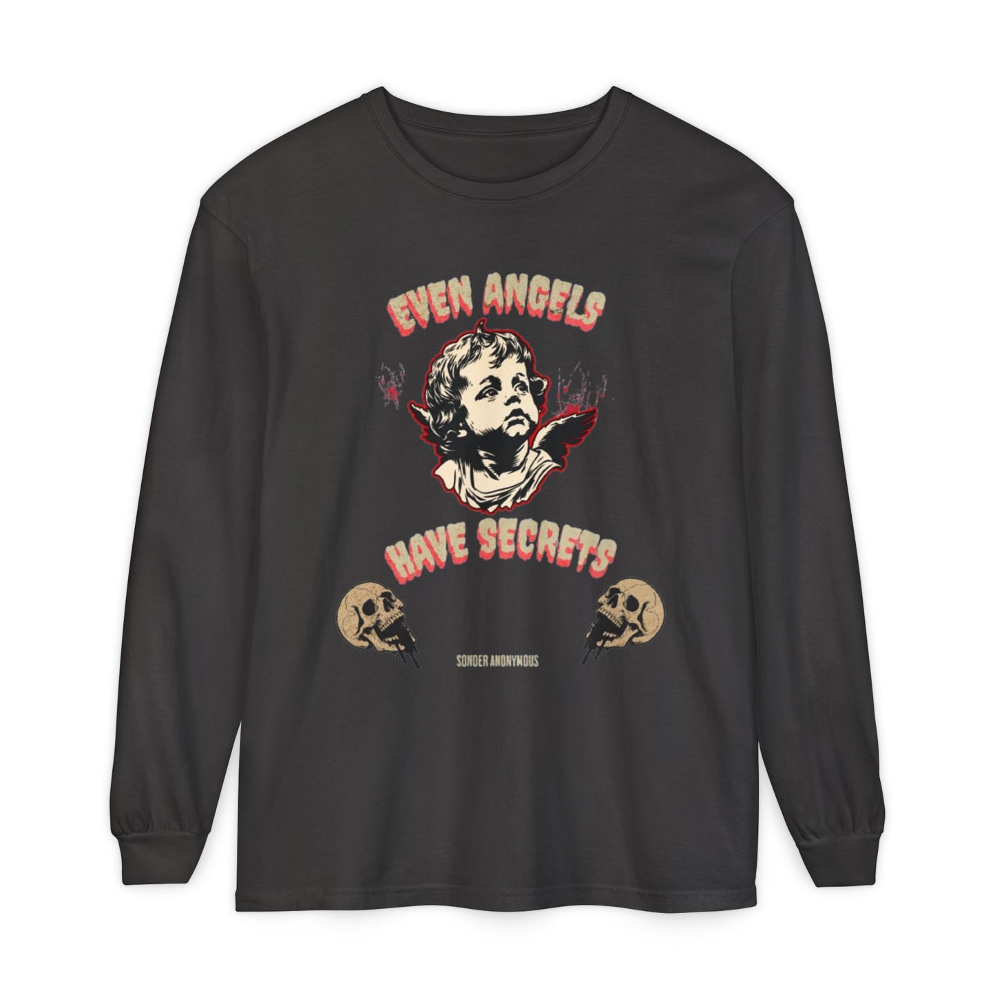 Edgy Angel Long Sleeve T-Shirt, Streetwear Fashion, Casual Wear, Unique Graphic Tee, Unisex Apparel, Gift for Him/Her