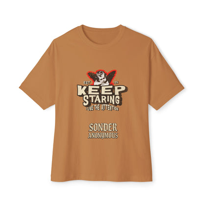 Unisex Oversized Boxy Tee - Keep Staring Graphic Shirt, Casual Daily Wear, Gift for Friends, Trendy Fashion, Street Style