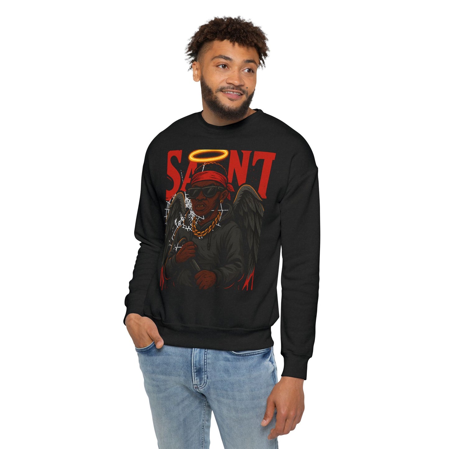 Saint Unisex Drop Shoulder Sweatshirt, Trendy Streetwear, Casual Comfort, Gift for Him/Her, Cool Art Apparel