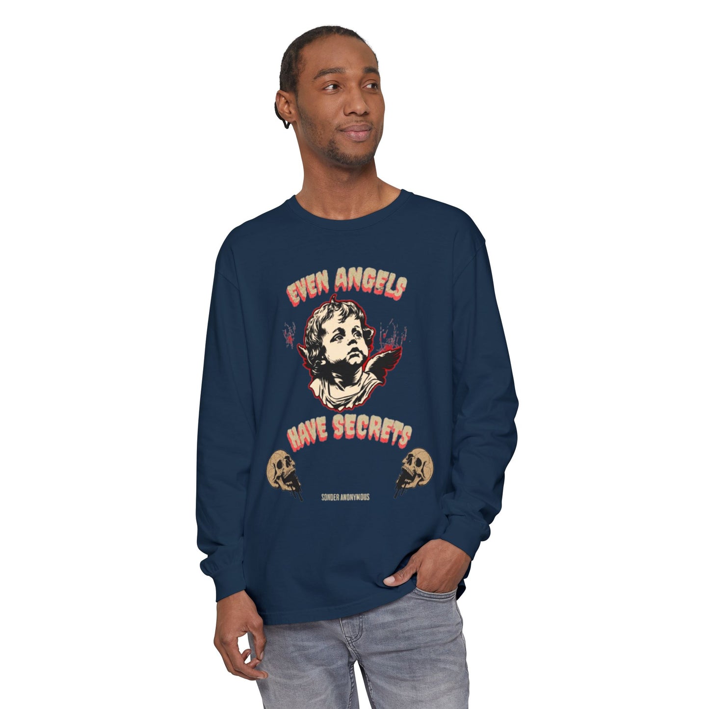 Edgy Angel Long Sleeve T-Shirt, Streetwear Fashion, Casual Wear, Unique Graphic Tee, Unisex Apparel, Gift for Him/Her